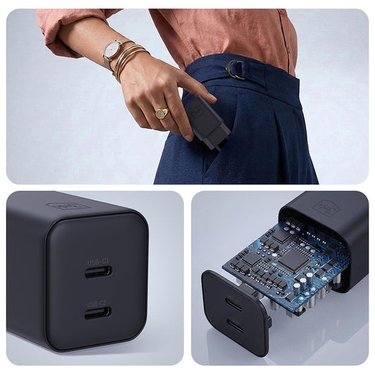 Carregador de Rede 3MK Hyper, 45W, 2 x USB-C, Preto
