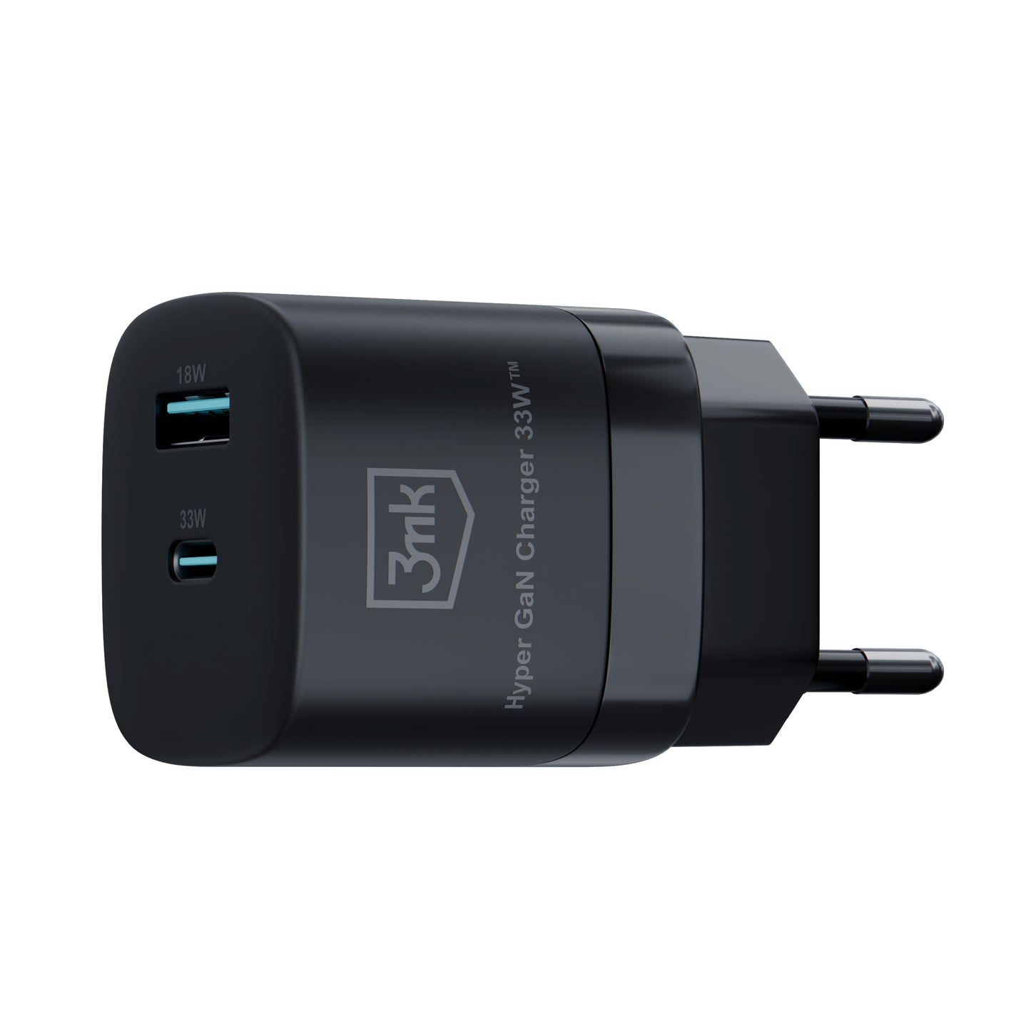 Carregador de rede 3MK HyperCharger GaN, 33W, 3A, 1 x USB-A - 1 x USB-C, preto 