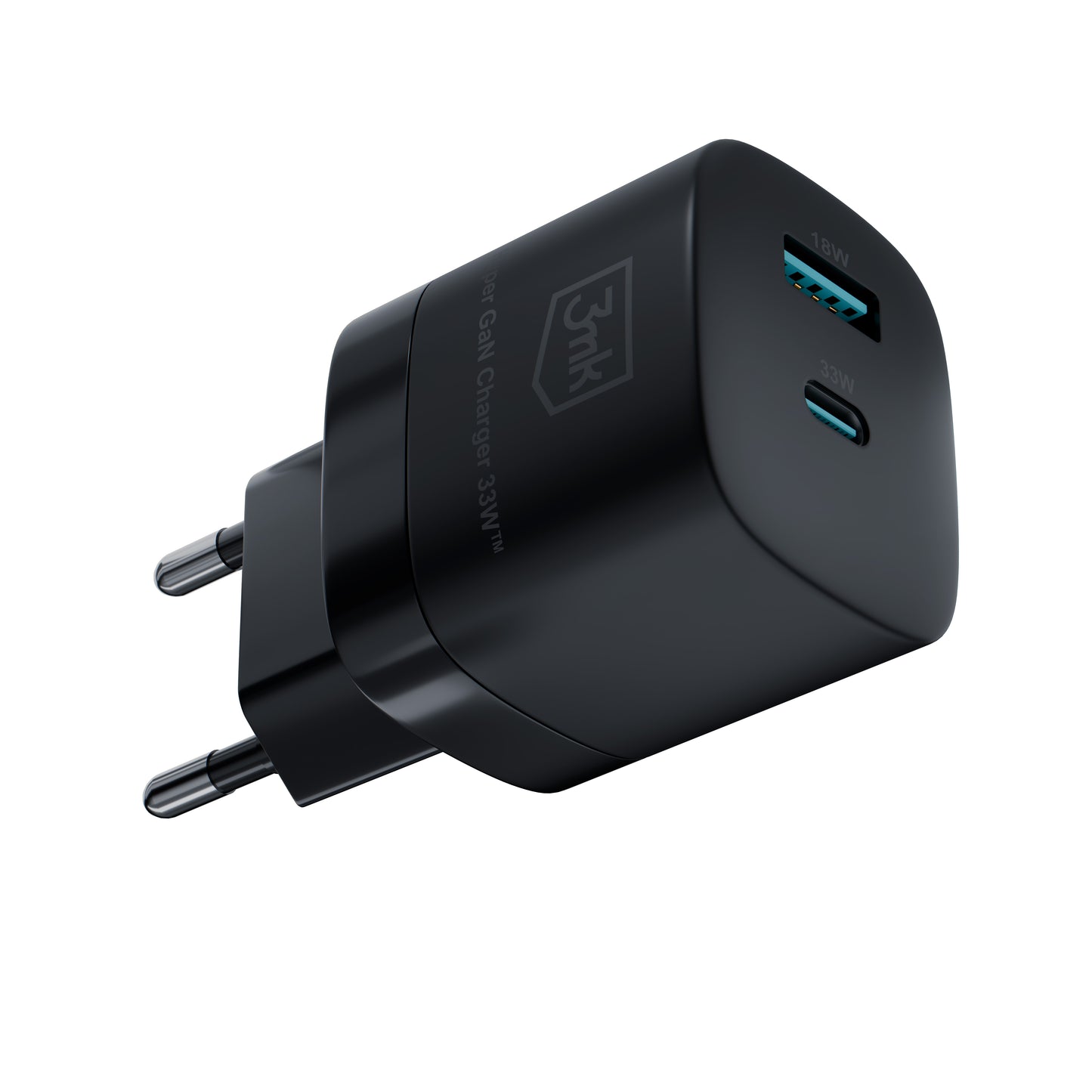 Carregador de rede 3MK HyperCharger GaN, 33W, 3A, 1 x USB-A - 1 x USB-C, preto 