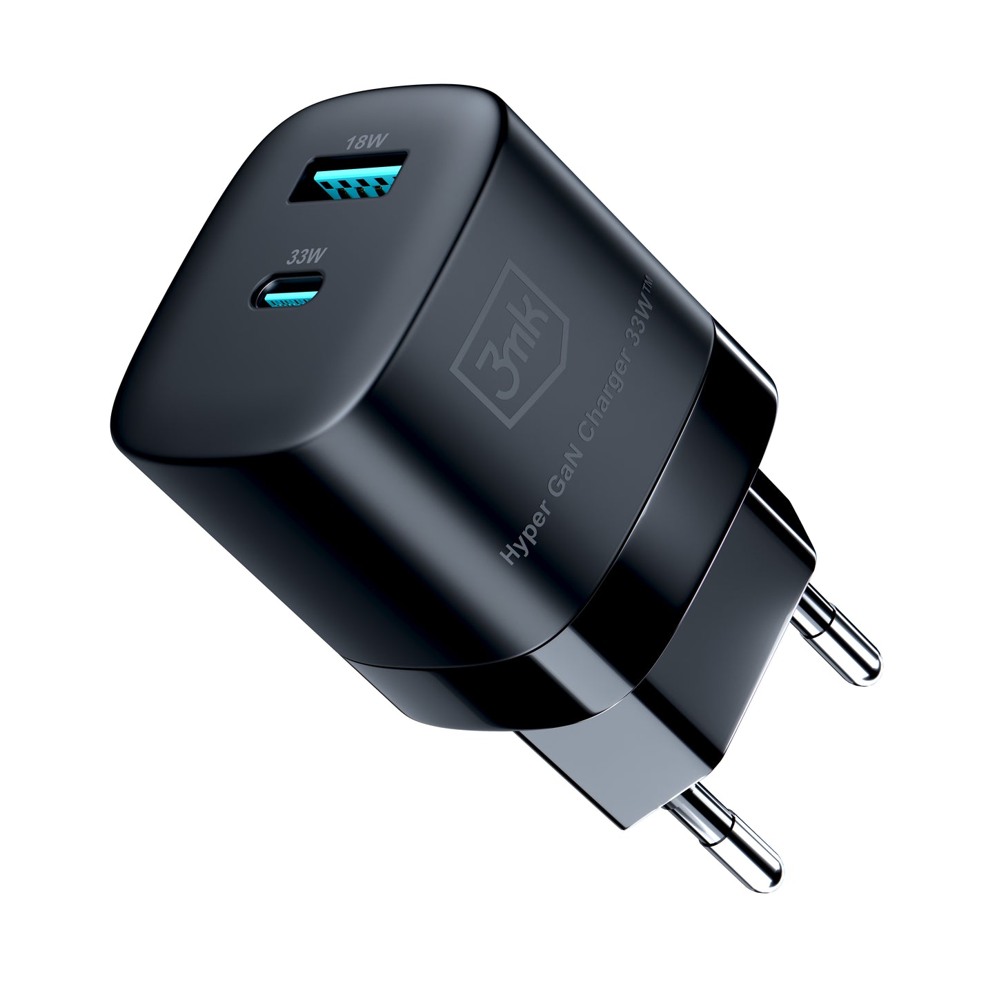 Carregador de rede 3MK HyperCharger GaN, 33W, 3A, 1 x USB-A - 1 x USB-C, preto 