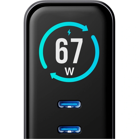 Carregador de Rede 3MK InCharge Lumin Display, 67W, 5A, 1 x USB-A - 2 x USB-C, Preto