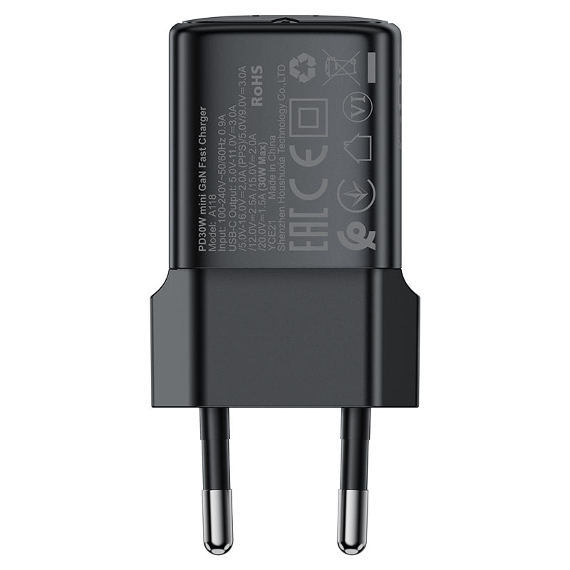 Carregador de Rede Acefast A118, 30W, 3A, 1 x USB-C, Preto