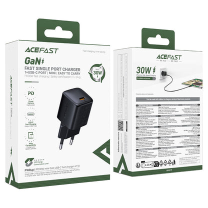 Carregador de Rede Acefast A118, 30W, 3A, 1 x USB-C, Preto