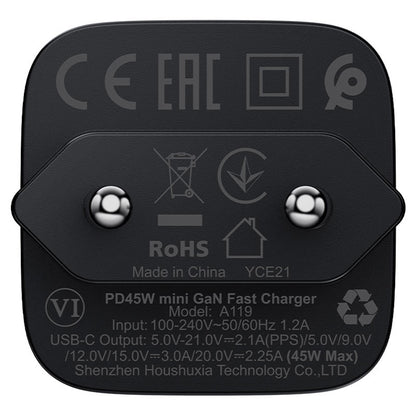 Carregador de Rede Acefast A119, 45W, 3A, 1 x USB-C, Preto