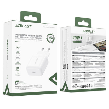 Carregador de Rede Acefast A130, 20W, 3A, 1 x USB-C, Branco