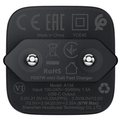 Carregador de Rede Acefast A134, 67W, 3.35A, 1 x USB-C, Preto
