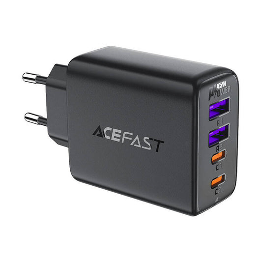 Carregador de Rede Acefast A61, 45W, 3A, 2 x USB-A - 2 x USB-C, Preto