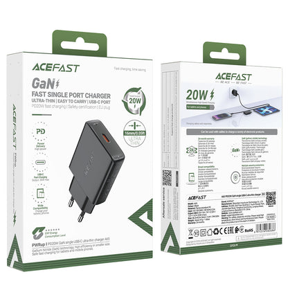 Carregador de Rede Acefast A65, 20W, 3A, 1 x USB-C, Preto