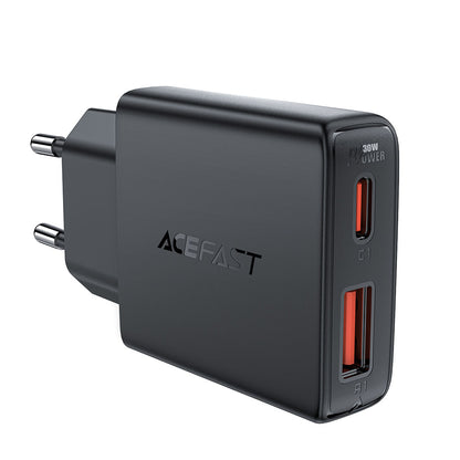 Acefast A69 Network Charger, 30W, 3A, 1 x USB-A - 1 x USB-C, Black