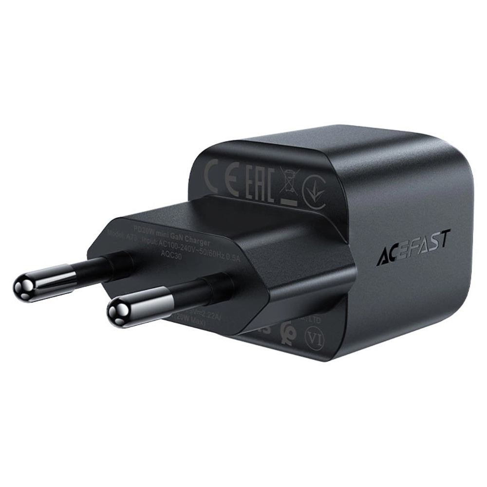 Carregador de Rede Acefast A73 Mini, 20W, 3A, 1 x USB-C, Preto