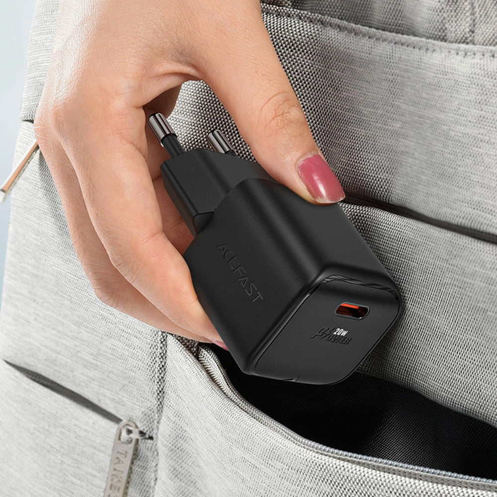 Carregador de Rede Acefast A73 Mini, 20W, 3A, 1 x USB-C, Preto