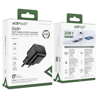 Carregador de Rede Acefast A73 Mini, 20W, 3A, 1 x USB-C, Preto