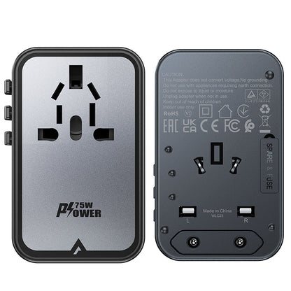 Carregador de Rede Acefast Travel Z1, 75W, 3.35A, 2 x USB-A - 3 x USB-C, Preto