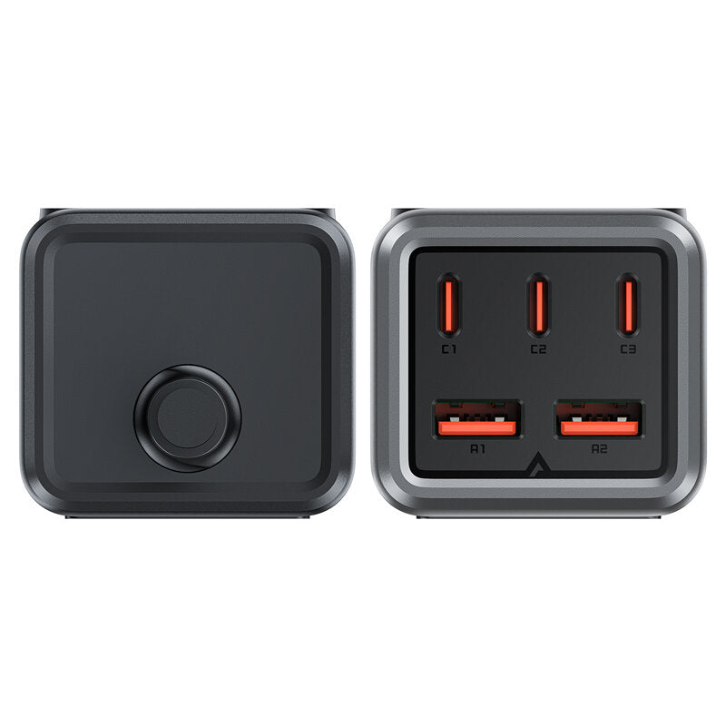 Carregador de rede Acefast Z2 GaN, 75W, 5A, 2 x USB-A - 3 x USB-C - 1 x Schuko, cinzento