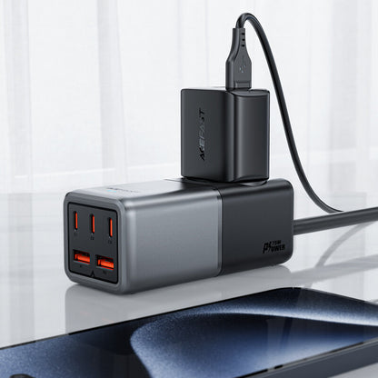 Carregador de rede Acefast Z2 GaN, 75W, 5A, 2 x USB-A - 3 x USB-C - 1 x Schuko, cinzento