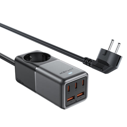 Carregador de rede Acefast Z2 GaN, 75W, 5A, 2 x USB-A - 3 x USB-C - 1 x Schuko, cinzento