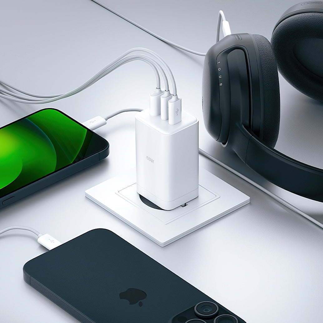 Carregador de Rede Allity. ATC-01-65WACC Fast, 65W, 3.25A, 1 x USB-A - 2 x USB-C, Branco