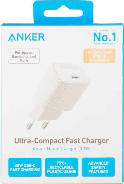 Carregador de rede Anker 511 Nano 4, 30W, 3A, 1 x USB-C, branco A2337G21 