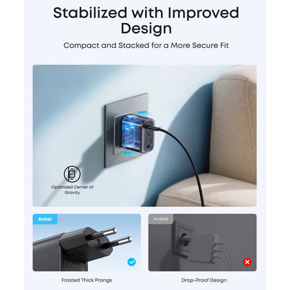 Carregador de Rede Anker Nano, 70W, 3.5A, 1 x USB-A - 2 x USB-C, Preto A121AL11