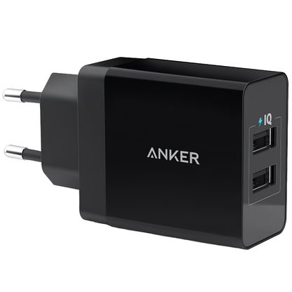 Carregador de rede Anker PowerPort, 24 W, 2,4 A, 2 x USB-A, preto A2021L11 