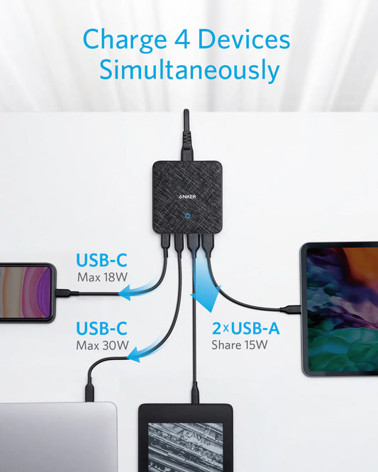 Carregador Estação Anker PowerPort Atom III, 65W, 3A, 2 x USB-A - 2 x USB-C, Preto A2046G12