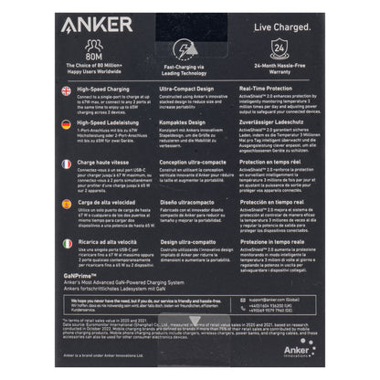 Carregador de rede Anker Prime, 67 W, 5 A, 1 x USB-A - 2 x USB-C, preto A2669313 