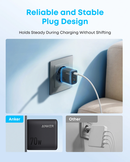 Carregador de Rede Anker Zolo, 70W, 3.5A, 1 x USB-A - 3 x USB-C, Preto A121CG11