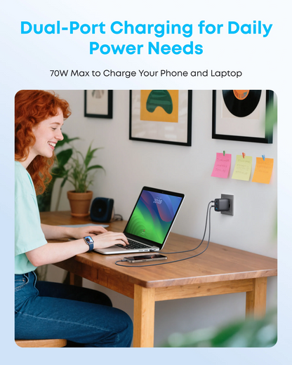 Carregador de Rede Anker Zolo, 70W, 3.5A, 1 x USB-A - 3 x USB-C, Preto A121CG11