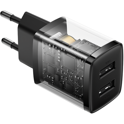 Carregador de rede compacto Baseus, 10,5 W, 2,1 A, 2 x USB-A, preto CCXJ010201 