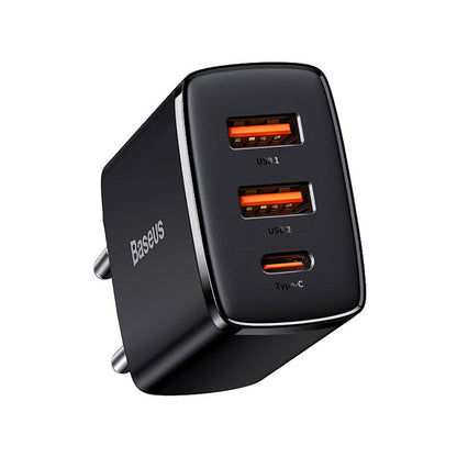 Carregador de rede compacto Baseus, 30W, 3A, 1 x USB-C - 2 x USB-A, preto CCXJ-E01