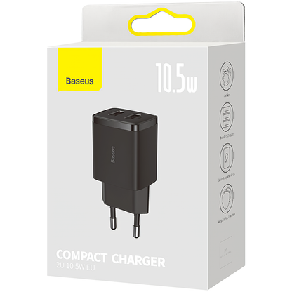 Carregador de rede compacto Baseus, 10,5 W, 2,1 A, 2 x USB-A, preto CCXJ010201 