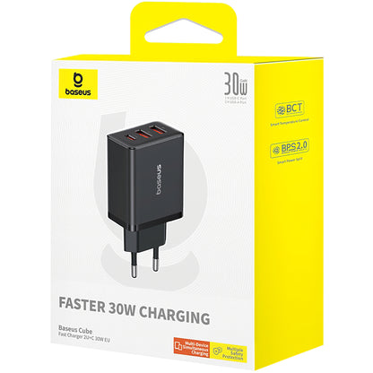 Carregador de rede Baseus Cube, 30W, 3A, 1 x USB-C - 2 x USB-A, preto P10111402113113-00 