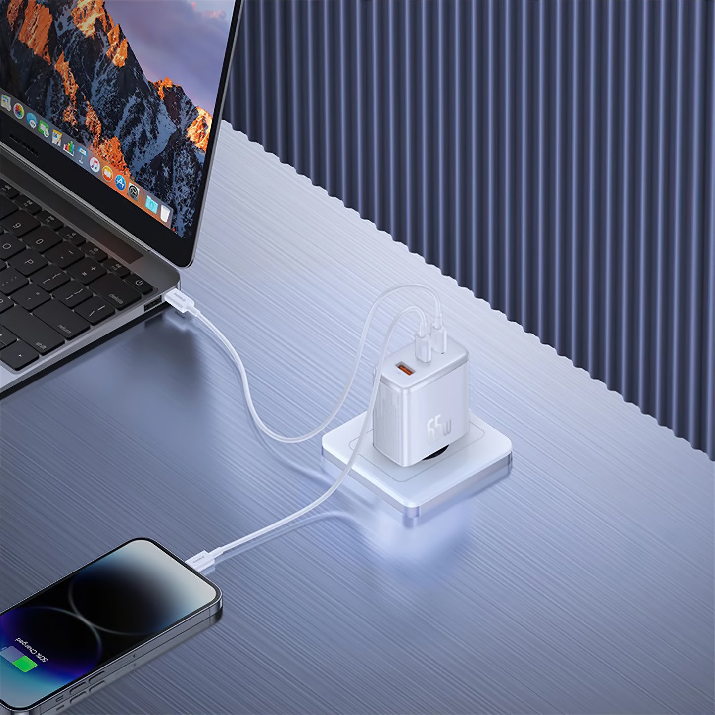 Carregador de rede Baseus Cube Pro, 65 W, 3,25 A, 1 x USB-A - 2 x USB-C, branco P10152301213-00