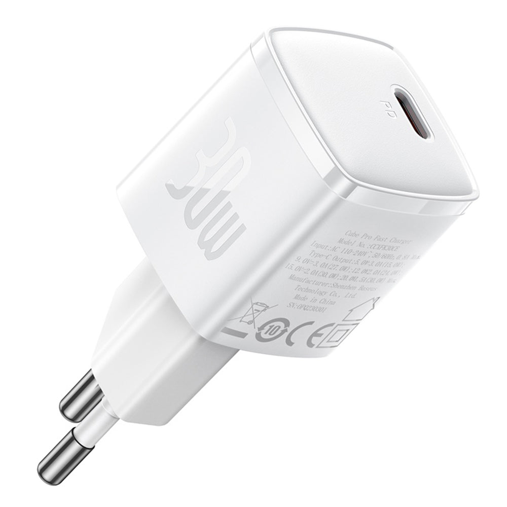 Carregador de Rede Baseus Cube Pro, 30W, 3A, 1 x USB-C, Branco CCXF000302
