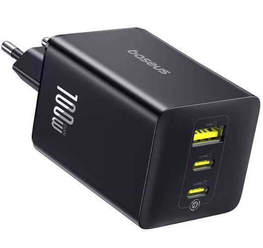 Carregador de Rede Baseus EnerFill FE11, 100W, 5A, 1 x USB-A - 2 x USB-C, Cinzento P10182102123