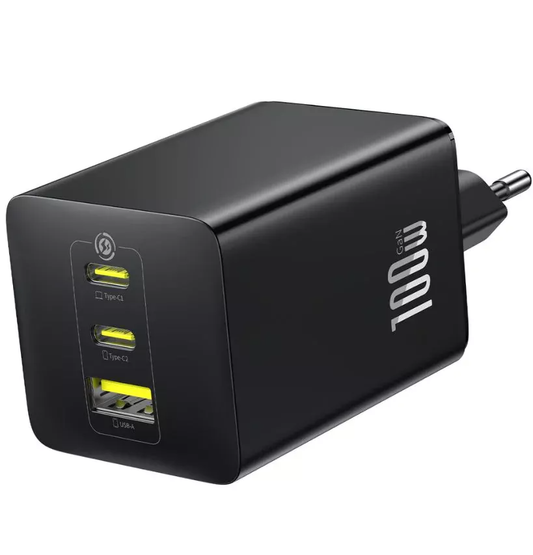 Carregador de Rede Baseus EnerFill FE11, 100W, 5A, 1 x USB-A - 2 x USB-C, Cinzento P10182102123
