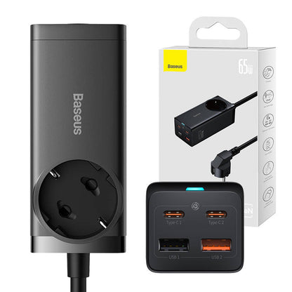 Carregador de rede Baseus GaN3 Pro PowerStrip, 65W, 3A, 2 x USB-A - 2 x USB-C - 1 x Schuko, preto PSZM000901 PSZM000901 