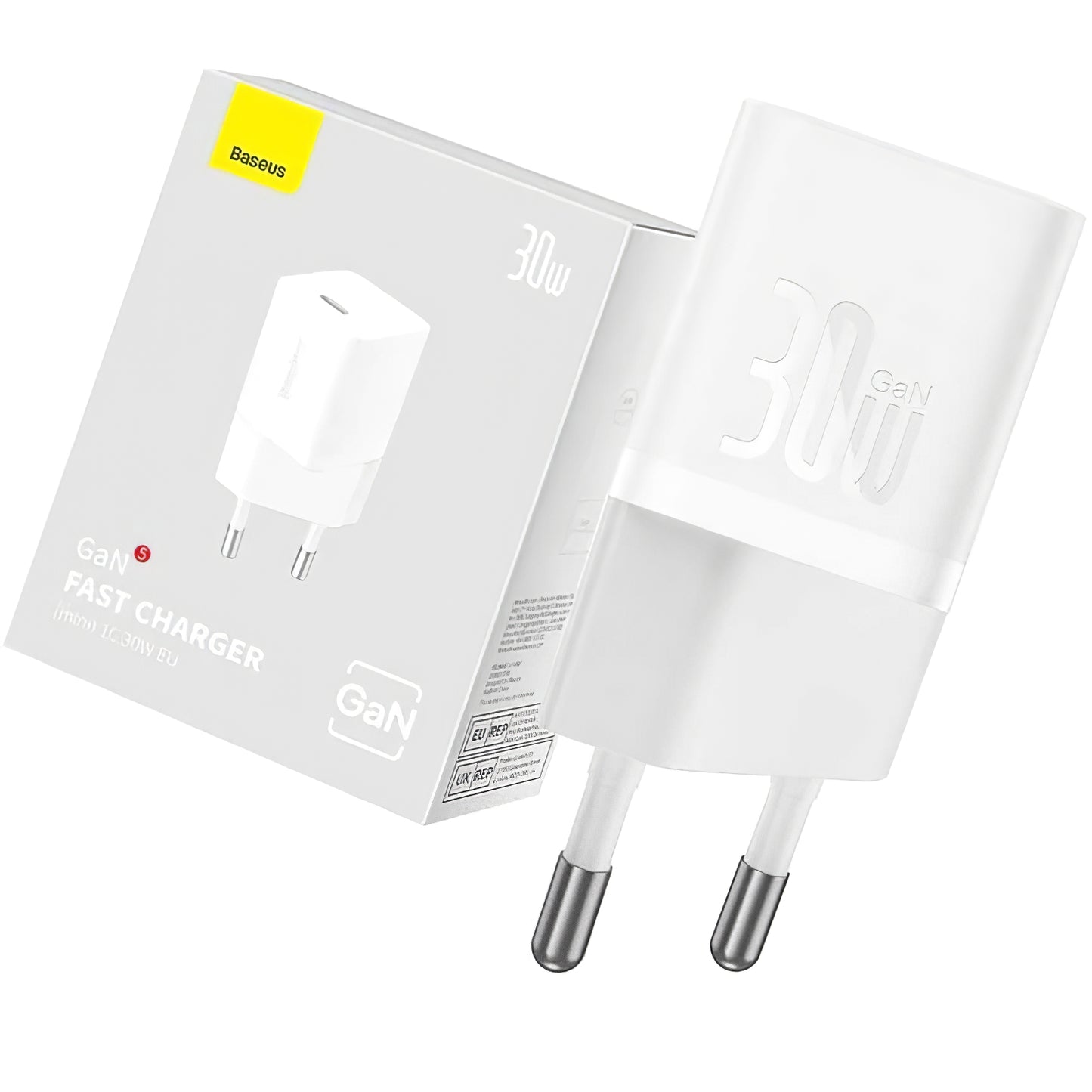 Carregador de rede Baseus GaN GaN Mini 1C, 30W, 3A, 1 x USB-C, branco CCGN070502