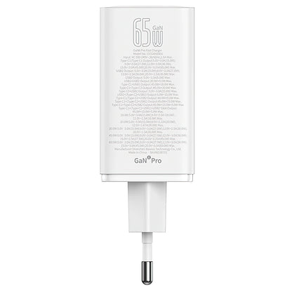 Carregador de rede Baseus GaN6 Pro, 65W, 3,25A, 2 x USB-A - 2 x USB-C, branco 