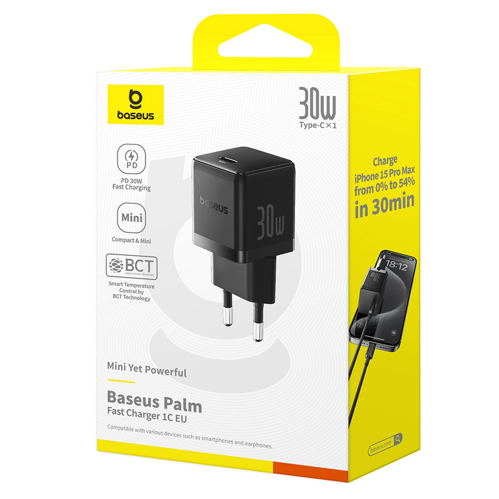 Carregador de Rede Baseus Palm, 30W, 3A, 1 x USB-C, Preto P10111605113-00