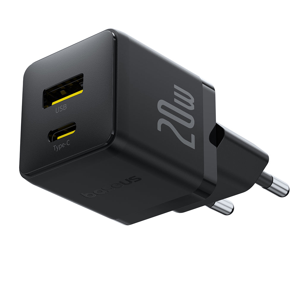 Carregador de Rede Baseus Palm, 20W, 3A, 1 x USB-A - 1 x USB-C, Preto P10111608113-00