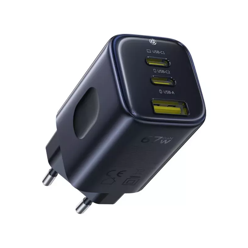 Carregador de Rede Baseus PicoGo AE11, 67W, 1 x USB-A - 2 x USB-C, Preto E0121200