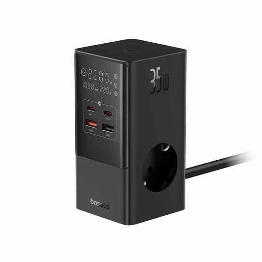 Carregador de Rede Baseus PowerCombo, 35W, 5A, 2 x USB-A - 2 x USB-C - 3 x Schuko, Preto, Reembalado E00023606113-00