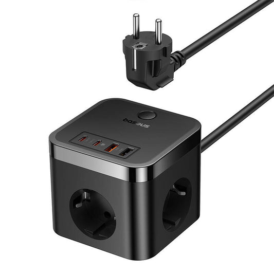 Carregador de rede Baseus PowerCombo Cube, 30W, 3A, 2 x USB-A - 2 x USB-C - 3 x Schuko, preto E00066400117-00 