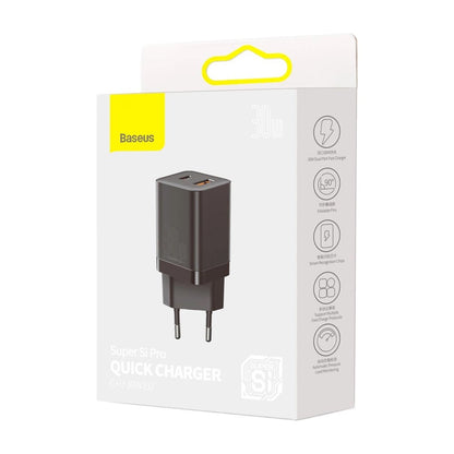 Carregador de rede Baseus Super Si Pro, 30W, 3A, 1 x USB-A - 1 x USB-C, preto CCSUPP-E01