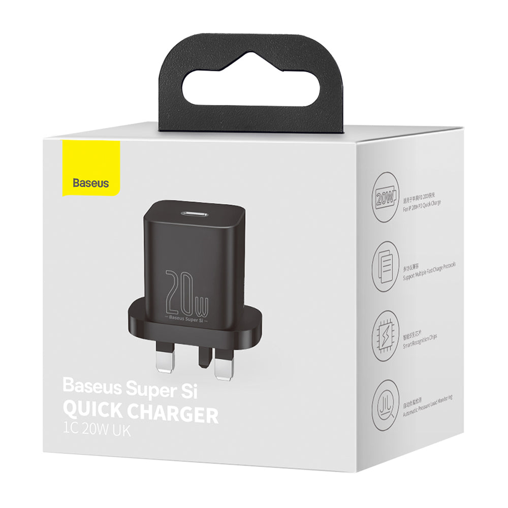 Carregador de Rede Baseus Super Si UK, 20W, 3A, 1 x USB-C, Preto CCSUP-K01