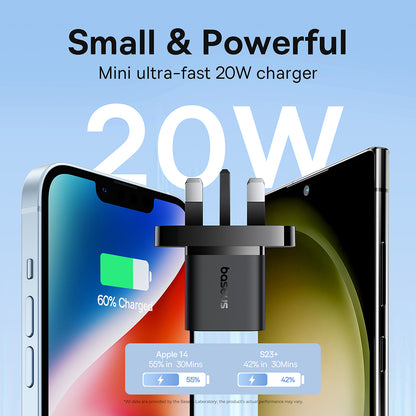 Carregador de Rede Baseus UK, 20W, 3A, 1 x USB-C, Preto P10110907113-00