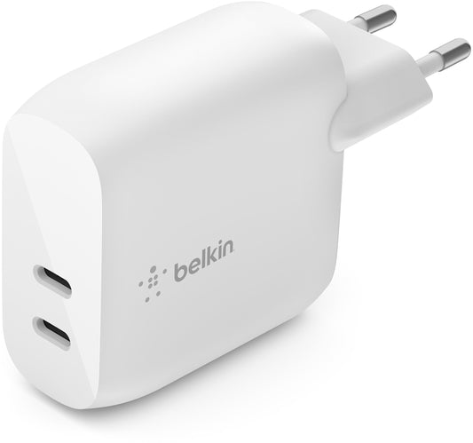 Carregador de Rede Belkin BoostCharge Dual, 40W, 3A, 2 x USB-C, Branco WCB006vfWH