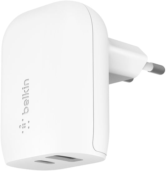 Carregador de Rede Belkin BoostCharge Dual, 37W, 3A, 1 x USB-A - x USB-C, Branco WCB007vfWH