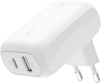 Carregador de Rede Belkin BoostCharge Dual, 42W, 3A, 1 x USB-A - 1 x USB-C, Branco WCB009vfWH